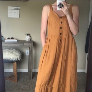 Mustard Midi Dress w Buttons